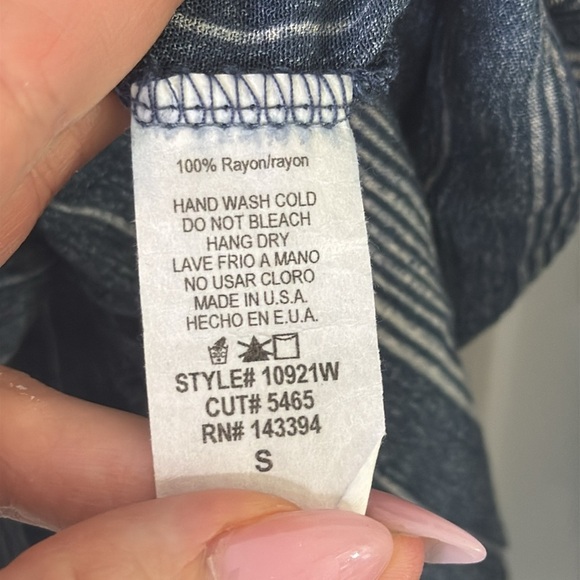 Blue Long Sleeve Peplum Blouse with Tie Front - Picture 4 of 5